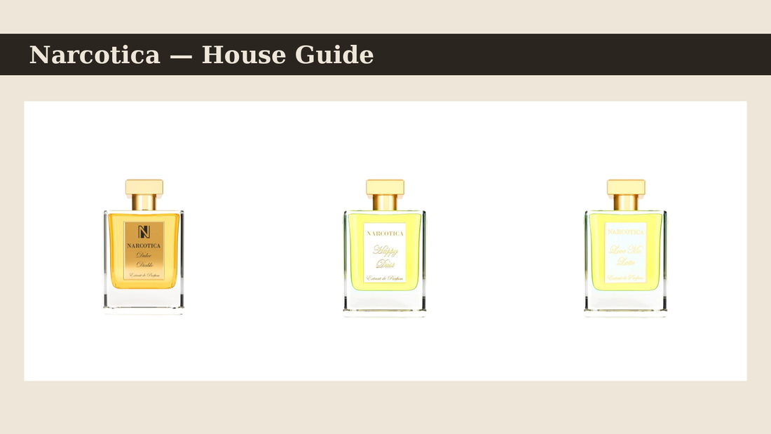 Narcotica perfumes — Dulce Diablo, Happy Dust and Love Me Latte bottles