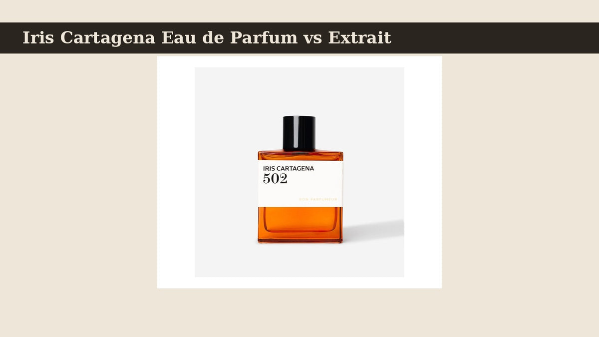 Iris Cartagena Eau de Parfum vs Extrait fragrance bottle