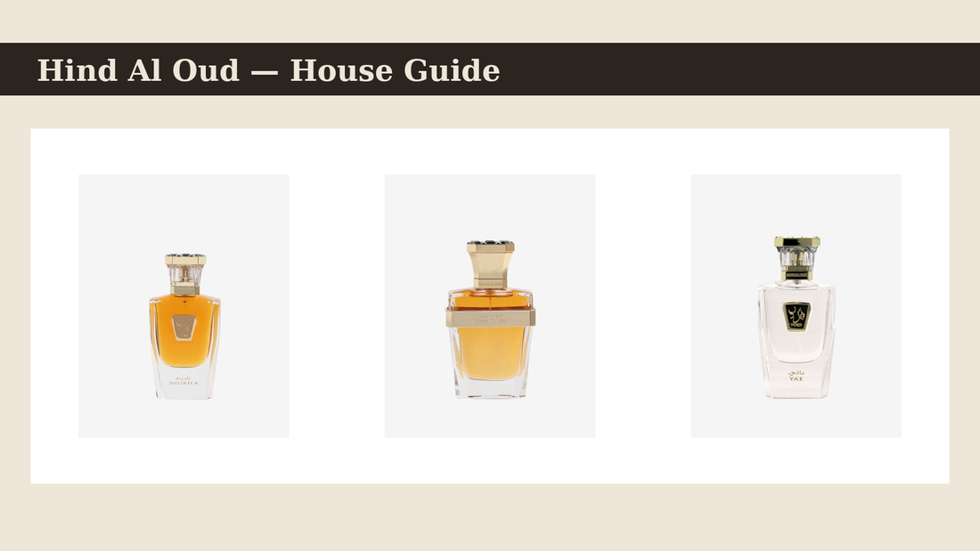 Hind Al Oud perfumes — Sheikh A, Oud Zayed and Ya'E bottles