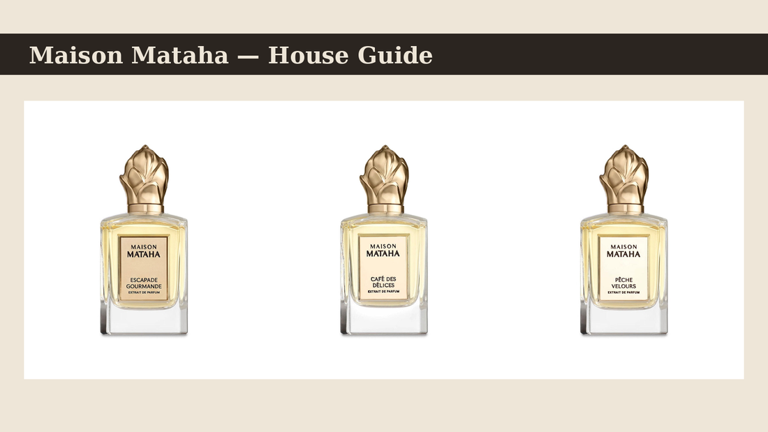 Maison Mataha perfumes — Escapade Gourmande, Cafe des Delices and Peche Velours bottles