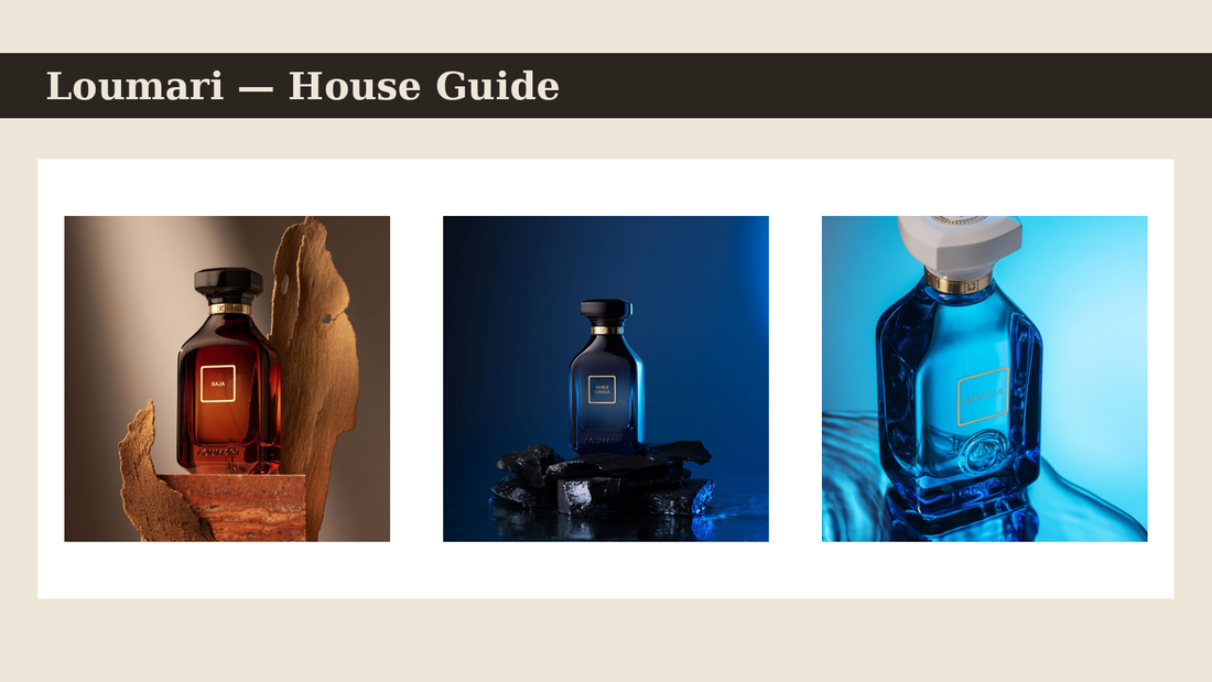 Loumari perfumes — Saja, Noble Cavale and Porthole extrait bottles