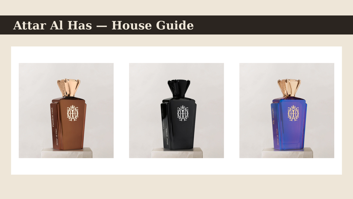 Attar Al Has perfumes — Passion Oud, Leather Effecto and My Magic extrait bottles