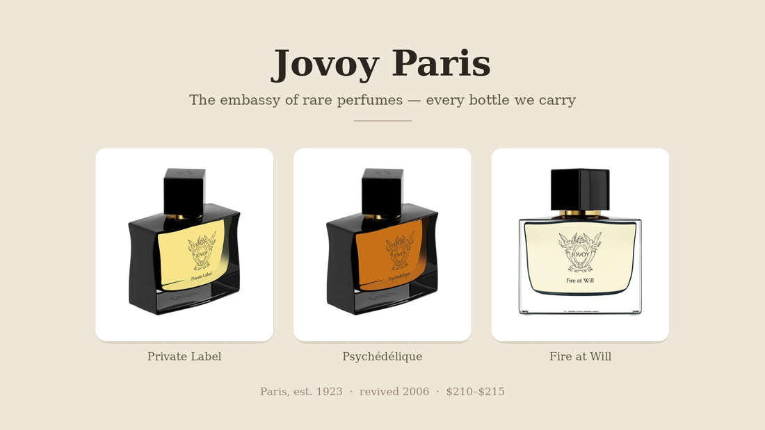 Jovoy Paris Private Label, Psychedelique and Fire at Will eau de parfum bottles
