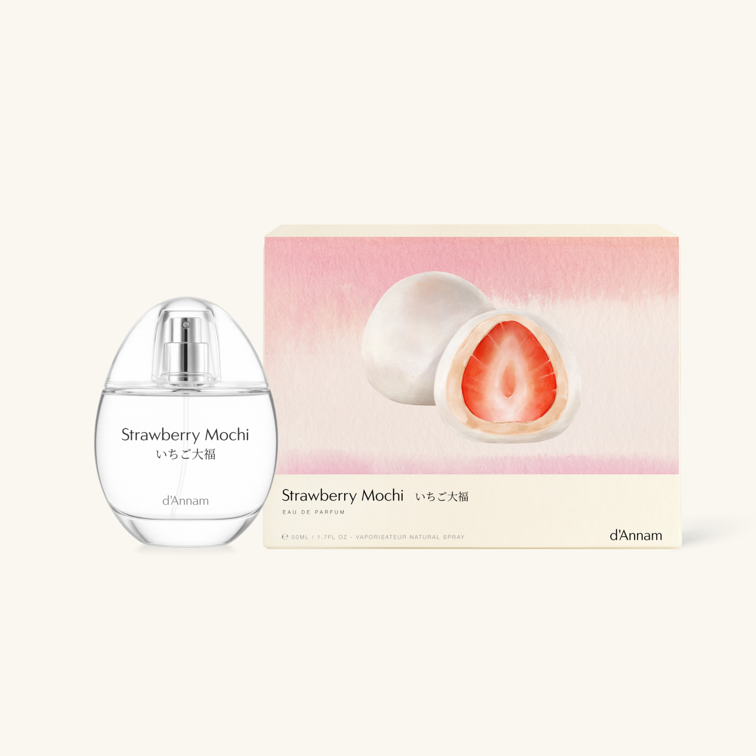 d'Annam Strawberry Mochi bottle and gift box