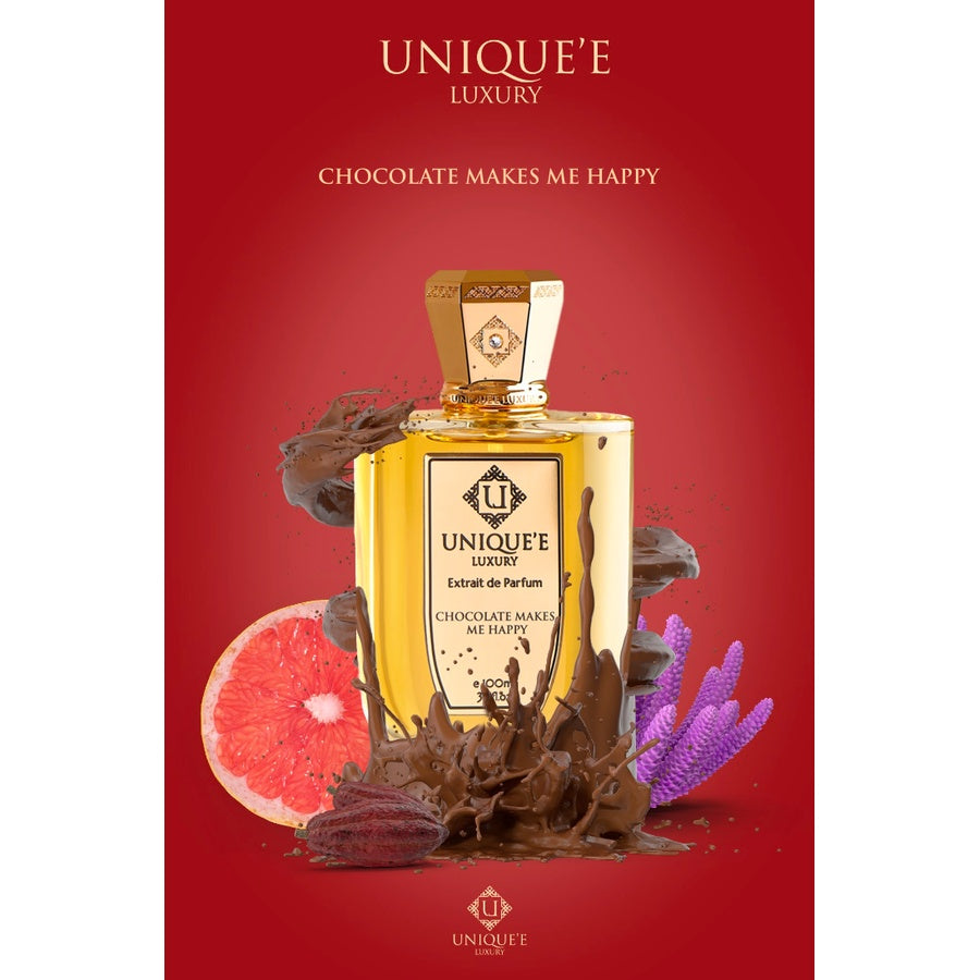 Unique'e Luxury Chocolate Makes Me Happy bottle detail
